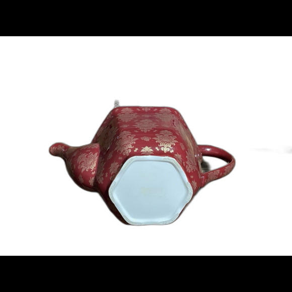 Dark garnet red and gold oriental tea pot glass or ceramic teapot for tea time - Picture 2 of 6